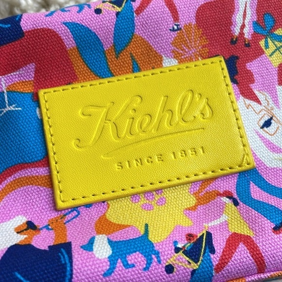 Kiehl's Makeup Travel Pouch Bag Colorful Yellow Wrist Loop Full Zipper - Picture 2 of 5